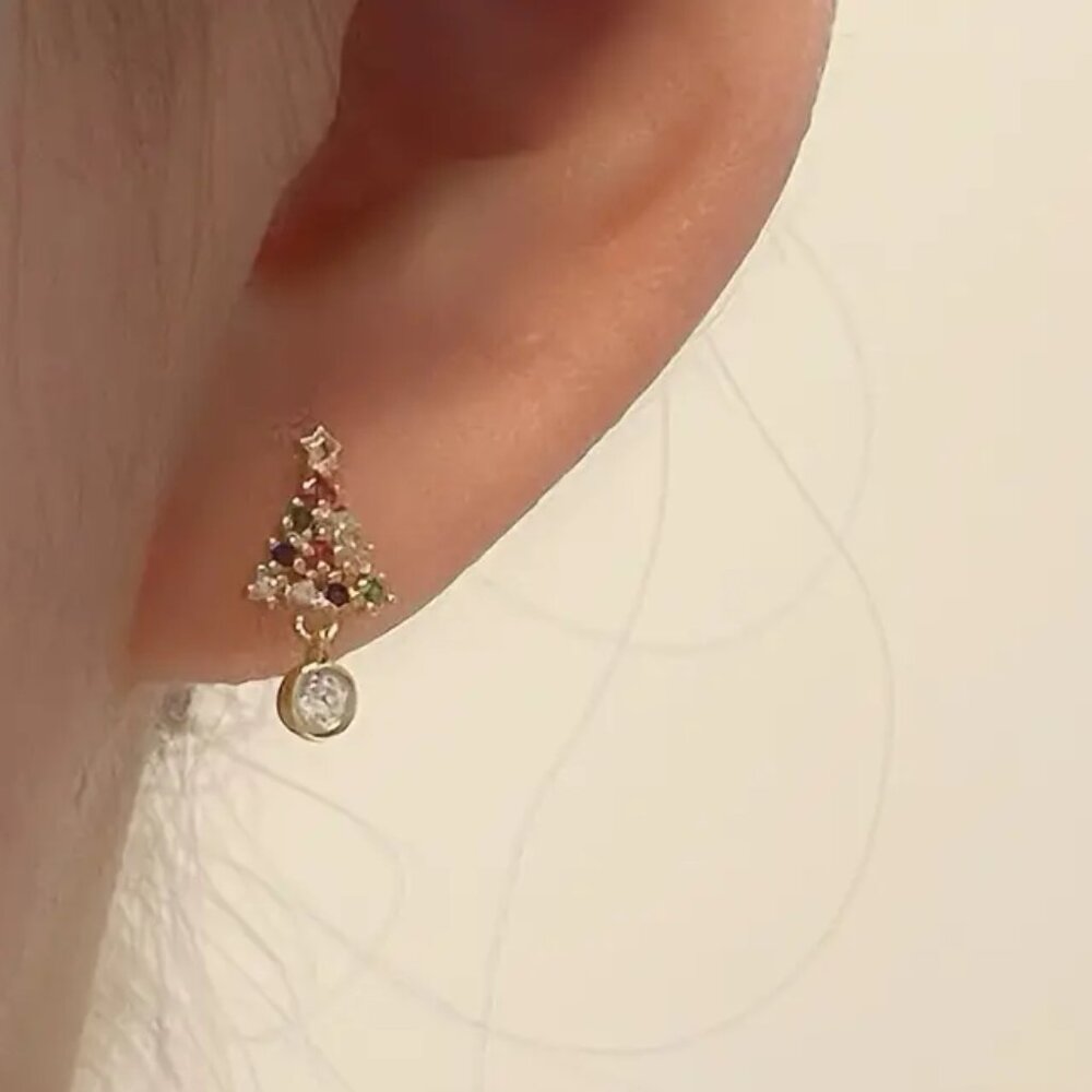 NEW Goldtone multicolor bezel pave set CZ Christmas stud earrings- small cute - Picture 3 of 6
